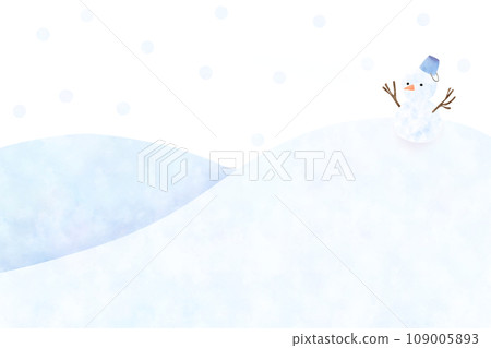 雪人與雪山的框架 冬季風景的簡單水彩畫 雪人與雪山的框架 冬季風景的簡單水彩畫 109005893