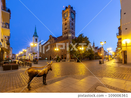 Run. Old market town square and town hall at dawn. 109006361