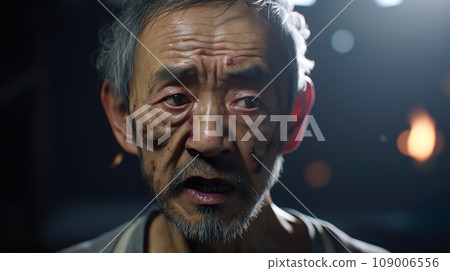 AI-generated image of a senior man with facial injuries AI-generated image of a senior man with facial injuries 109006556