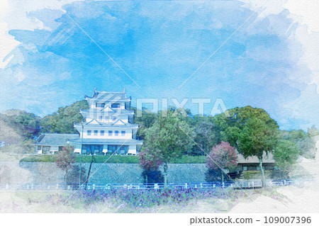 【水彩畫】愛知縣尾張旭市的旭城與宇宙 【水彩畫】愛知縣尾張旭市的旭城與宇宙 109007396