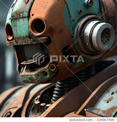 A close up digital illustration of a robot head. A close up digital illustration of a robot head. 109007406