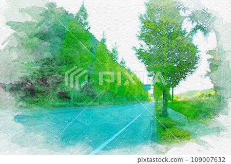 [Watercolor painting] Rows of metasequoia trees in Nukata District, Aichi Prefecture 109007632