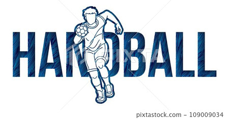 Handball Sport Text Designed with Player Action Cartoon Sport Graphic Vector 109009034