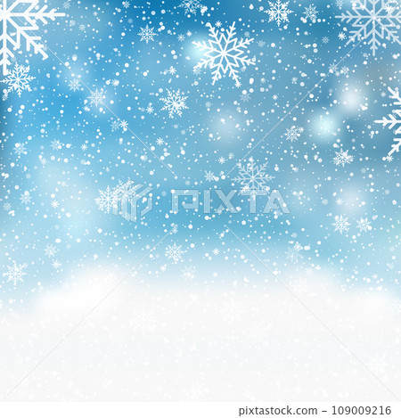 Natural Winter Christmas background with sky, heavy snowfall, snowflakes in different shapes and forms, snowdrifts. Vector Natural Winter Christmas background with sky, heavy snowfall, snowflakes in different shapes and forms, snowdrifts. Vector 109009216