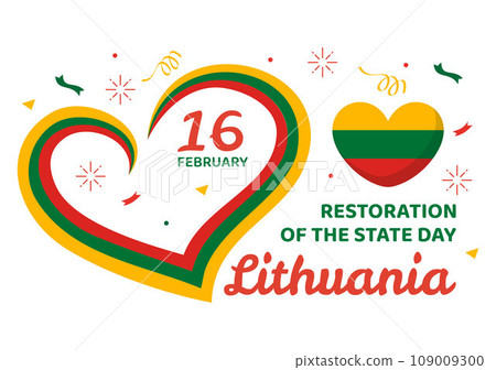 Lithuania Restoration of the State Day Vector Illustration on 16 February with Waving Flag in Happy Independence Holiday Flat Cartoon Background Lithuania Restoration of the State Day Vector Illustration on 16 February with Waving Flag in Happy Independence Holiday Flat Cartoon Background 109009300