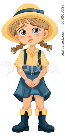 Cute Girl with Sad Expression: A Vector Cartoon 109009558