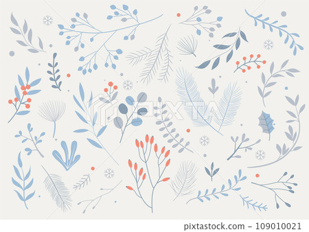 Winter set of different isolated leaves. Winter set of different isolated leaves. 109010021