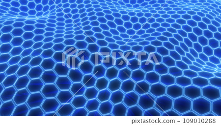 Abstract energy blue cells hexagons with waves background 109010288