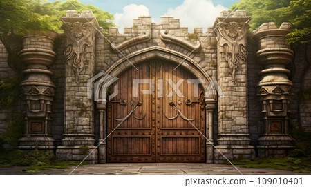 Large castle gate made of stone: AI work Large castle gate made of stone: AI work 109010401