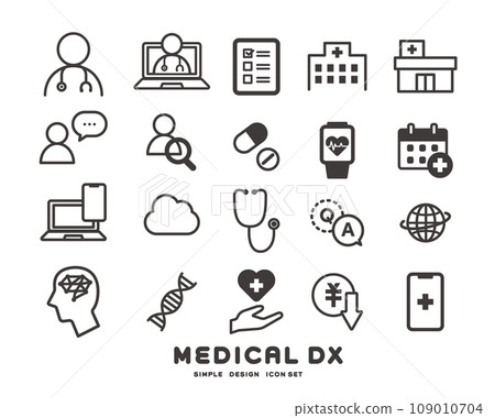 Vector illustration material of icons related to medical DX Vector illustration material of icons related to medical DX 109010704