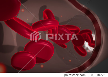 3D render the red bloods cell in vein. 3D render the red bloods cell in vein. 109010726