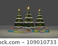 Christmas tree with decrorate items and giftbox.3D render 109010733