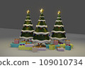 Christmas tree with decrorate items and giftbox.3D render 109010734