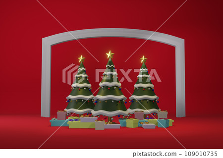 Christmas tree with decrorate items and giftbox.3D render 109010735