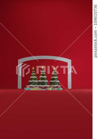 Christmas tree with decrorate items and giftbox.3D render 109010736
