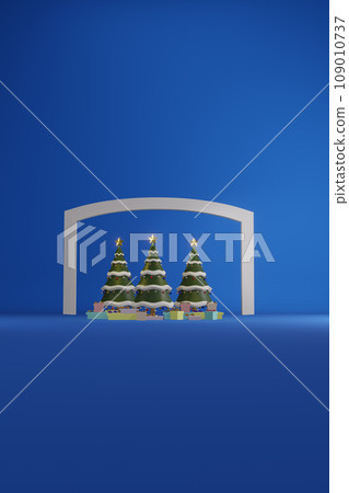 Christmas tree with decrorate items and giftbox.3D render 109010737