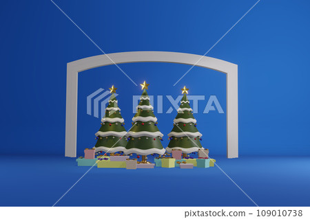 Christmas tree with decrorate items and giftbox.3D render 109010738