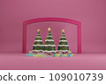 Christmas tree with decrorate items and giftbox.3D render 109010739