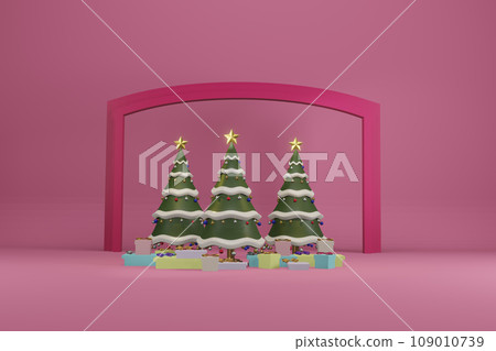Christmas tree with decrorate items and giftbox.3D render 109010739