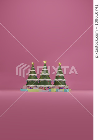 Christmas tree with decrorate items and giftbox.3D render 109010741