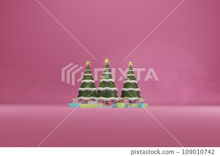 Christmas tree with decrorate items and giftbox.3D render 109010742