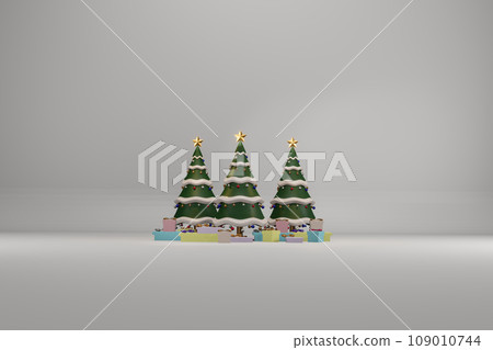 Christmas tree with decrorate items and giftbox.3D render 109010744