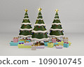 Christmas tree with decrorate items and giftbox.3D render 109010745
