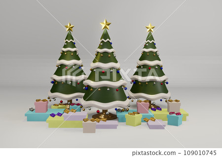 Christmas tree with decrorate items and giftbox.3D render 109010745
