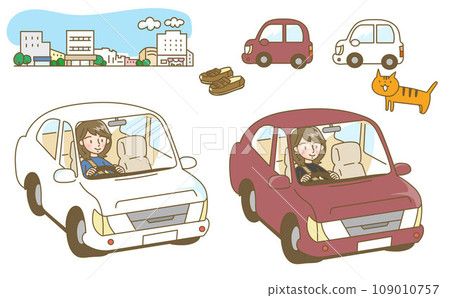 駕駛汽車的女性插圖集 駕駛汽車的女性插圖集 109010757