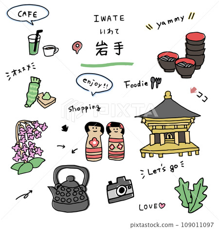 Iwate hand drawn icon set 109011097