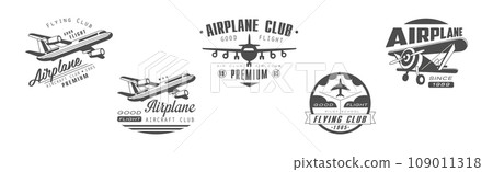 Airplane Flying Club Label and Emblem Vector Set Airplane Flying Club Label and Emblem Vector Set 109011318
