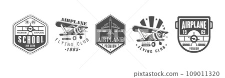 Airplane Flying Club Label and Emblem Vector Set Airplane Flying Club Label and Emblem Vector Set 109011320
