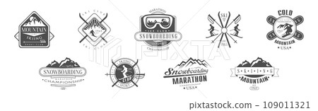 Mountain Camping Club Label and Emblem Vector Set Mountain Camping Club Label and Emblem Vector Set 109011321