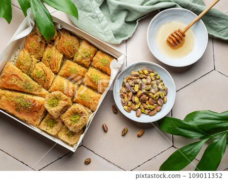 Assortment of Turkish baklava dessert Assortment of Turkish baklava dessert 109011352