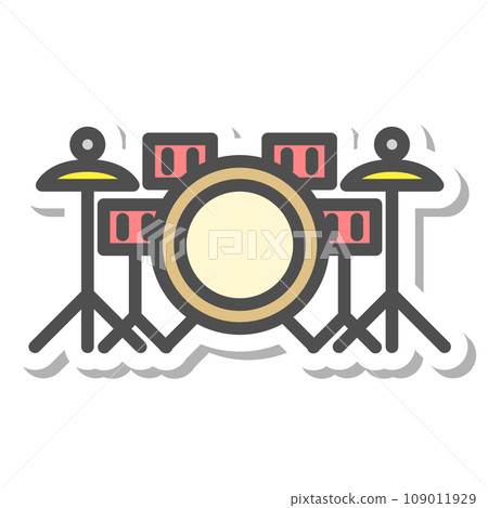 貼紙風格簡單樂器圖示鼓組 109011929