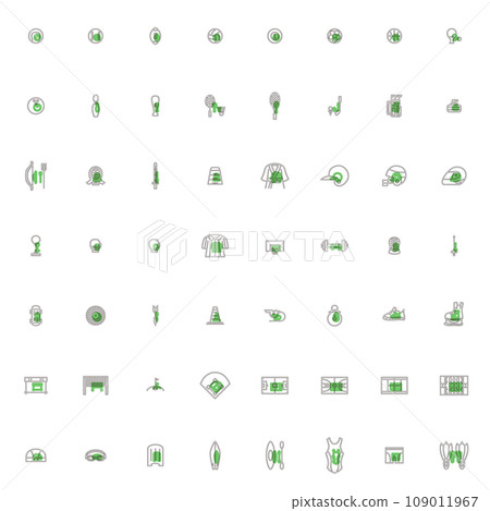 Simple sports equipment outline icon set green 109011967