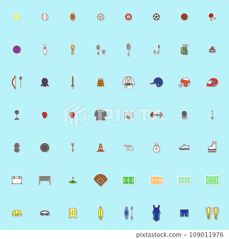 Simple sports equipment sticker icon set 109011976