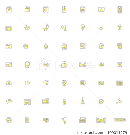 Outline electrical appliance illustration icon set yellow 109011979