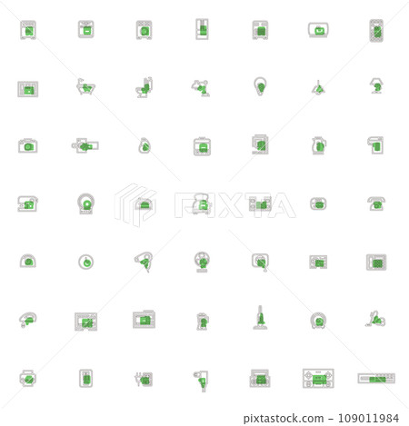 Outline electrical appliance illustration icon set green 109011984