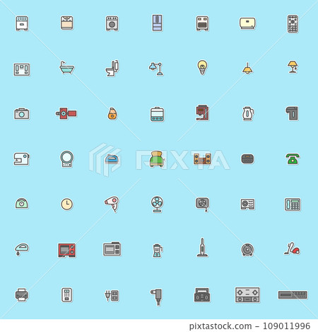 Sticker style electrical appliances illustration icon set 109011996