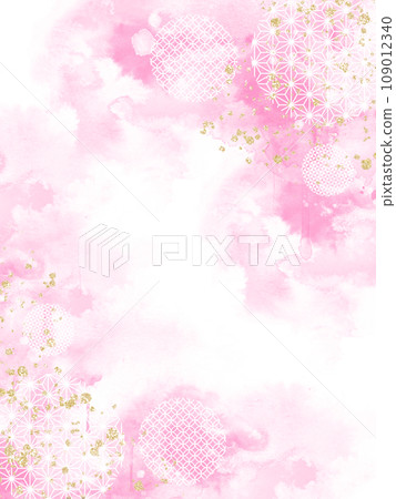 Pink glitter Japanese pattern background painted in watercolor 109012340