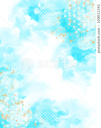 Light blue sparkling Japanese pattern background painted with watercolor Light blue sparkling Japanese pattern background painted with watercolor 109012341