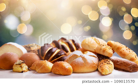 Glitter background and sweet bread, AI generated image 109013570