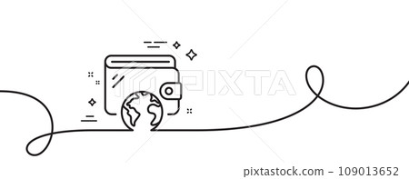 Wallet line icon. Continuous one line with curl. Online money purse sign. Cash budget symbol. Wallet single outline ribbon. Loop curve pattern. Vector 109013652