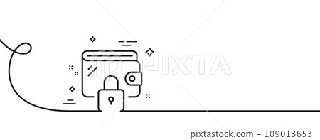 Wallet line icon. Continuous one line with curl. Money purse with lock sign. Cash budget symbol. Wallet single outline ribbon. Loop curve pattern. Vector Wallet line icon. Continuous one line with curl. Money purse with lock sign. Cash budget symbol. Wallet single outline ribbon. Loop curve pattern. Vector 109013653