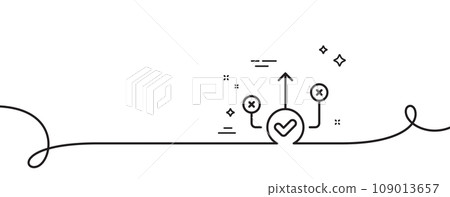Correct way line icon. Continuous one line with curl. Approved path sign. Right decision symbol. Correct way single outline ribbon. Loop curve pattern. Vector Correct way line icon. Continuous one line with curl. Approved path sign. Right decision symbol. Correct way single outline ribbon. Loop curve pattern. Vector 109013657