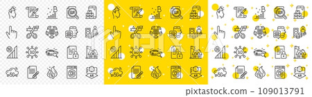 Outline Check article, Article and Launder money line icons pack for web with 5g wifi, Lock, Building line icon. Brand ambassador, Mobile inventory, Agreement document pictogram icon. Vector 109013791