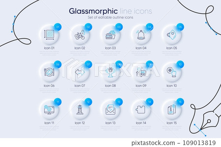 Set of Medical mask, Sync and Bicycle lockers line icons for web app. Winner cup, Fake news, Approved mail icons. Bell alert, Seafood, Freezing click signs. Burger, Square area, Lighthouse. Vector 109013819