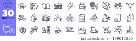 Genders, Teamwork chart and Cloud server line icons pack. Refresh website, Currency exchange, Online documentation web icon. Lock, 5g internet, Power pictogram. Information, Paint roller. Vector 109013850