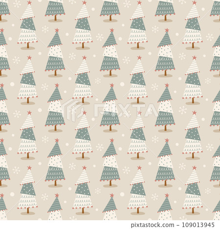 Seamless pattern with uniquely shaped hand-drawn Christmas trees Seamless pattern with uniquely shaped hand-drawn Christmas trees 109013945